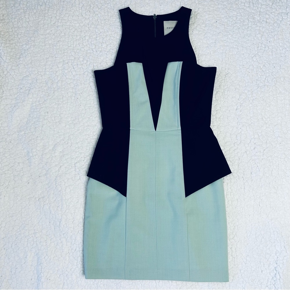 Mason Dress Womens 0 Black Mint Color Block Detail Peplum Sleeveless Lined